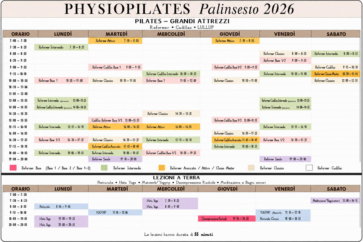 Physiopilates Schedule 2026